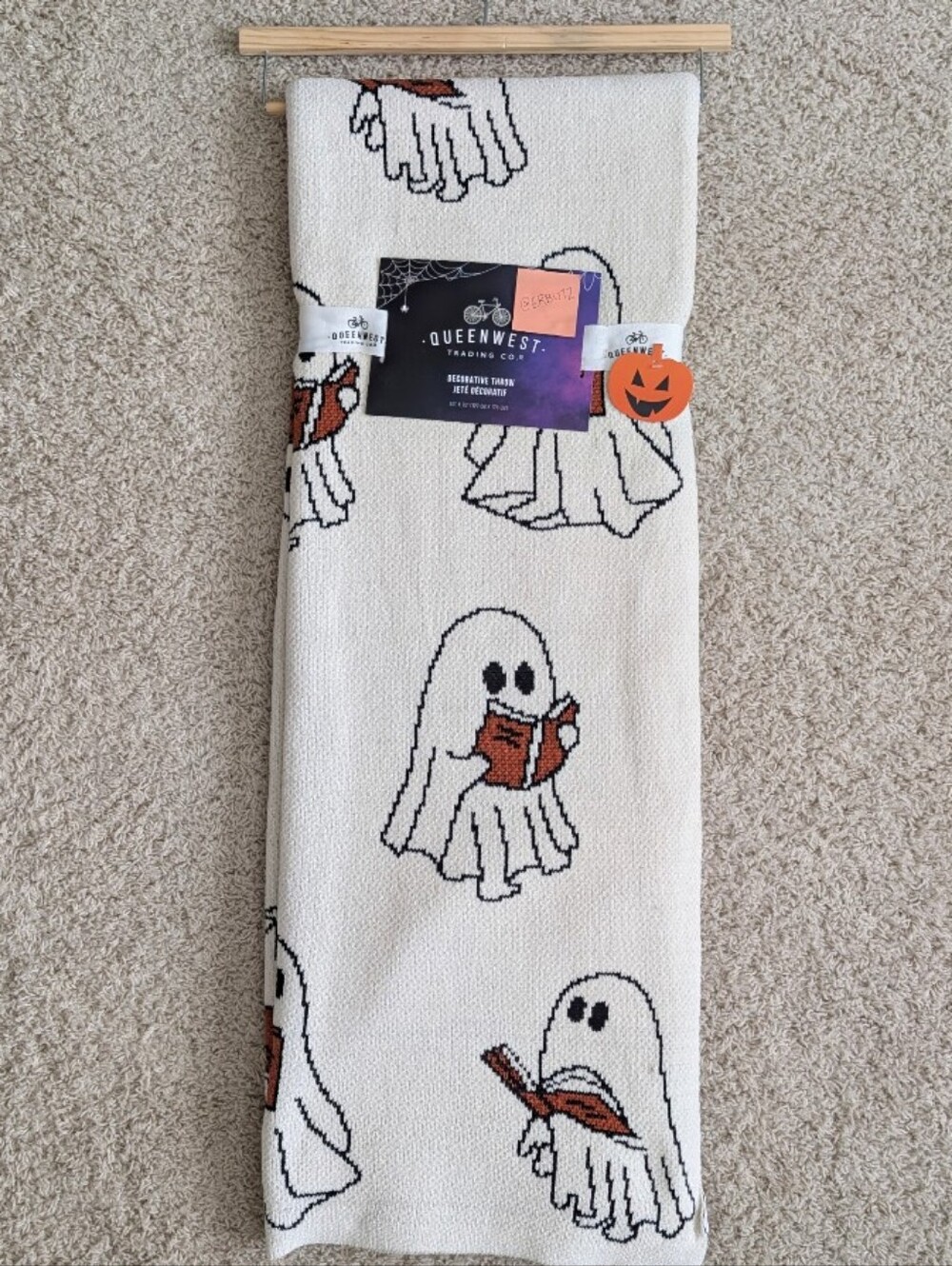 Viral 🎥 HTF Queenwest Reading Ghost Blanket, Bookish Halloween Knit Throw 📚👻